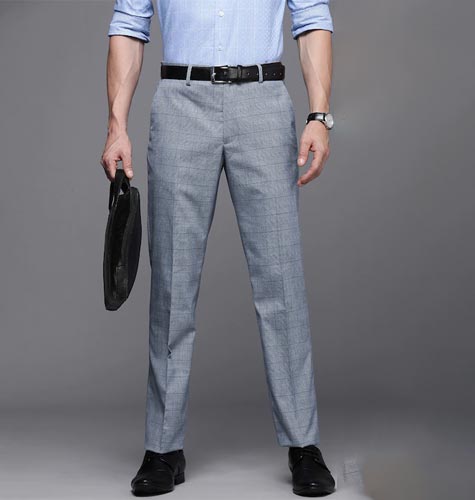 Men Blue Checked Slim Fit Formal Trousers